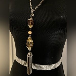 Grey and peach colored necklace